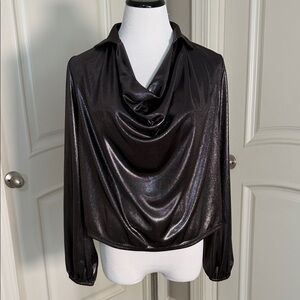 Shimmering Black Cowl Neck Blouse